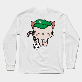 Tabby Cat Playing Soccer Long Sleeve T-Shirt